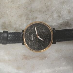 Black and Gold Watch with Leather Strap